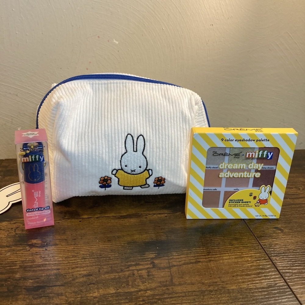 Miffy Creme Perfect Travel Makeup Bag 9 Color Eyeshadow Palette & Tinted Lip Oil